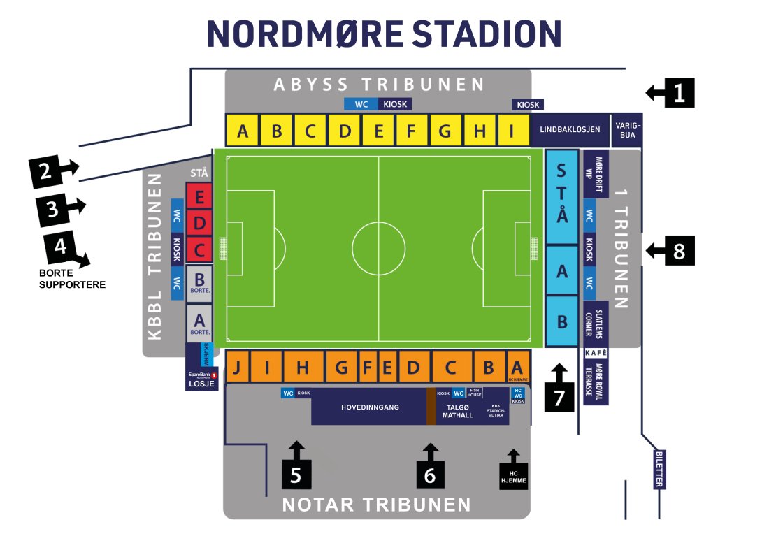 Slatlem Corner ligger i hjørnet mellom inngang 7 og 8 på Nordmøre stadion.